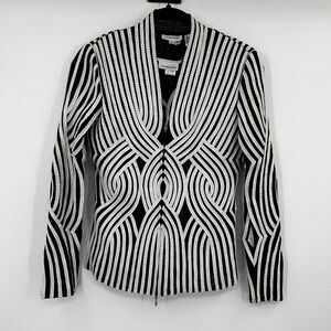 Alexandra Rosati Black White Striped Blazer Jacket Bold Party Size 6